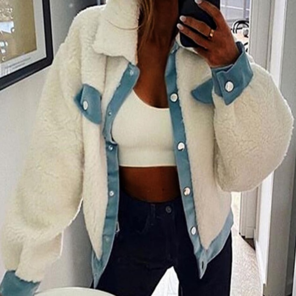White jacket with blue accent (faux fur)